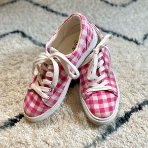 J. Crew Women’s Printed “Road Trip” Sneakers Pink and White Checked Tennis Shoes